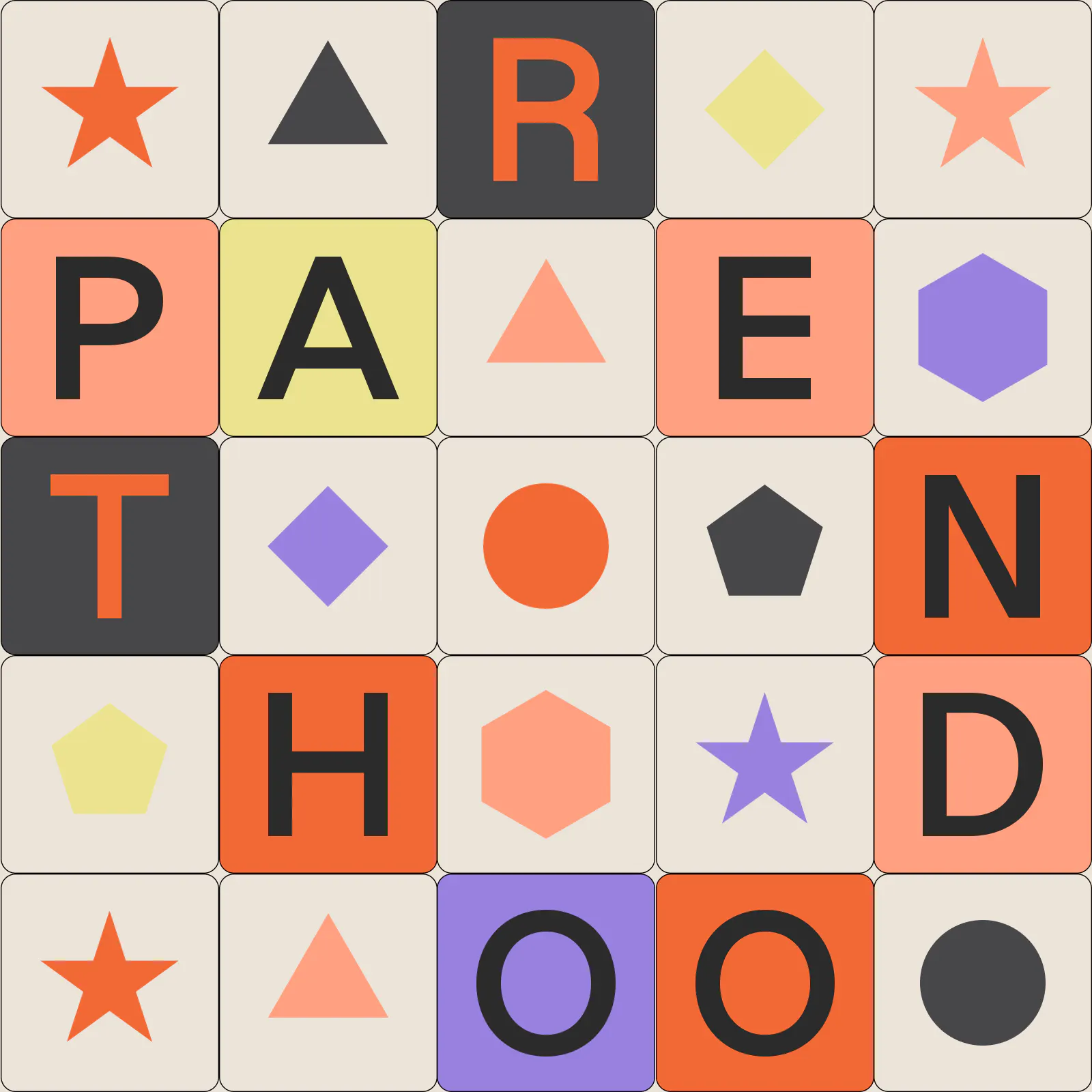 The word 'parenthood' in multicoloured grid structure -Looming fatherhoods influence on Wonderland (Idea Page)