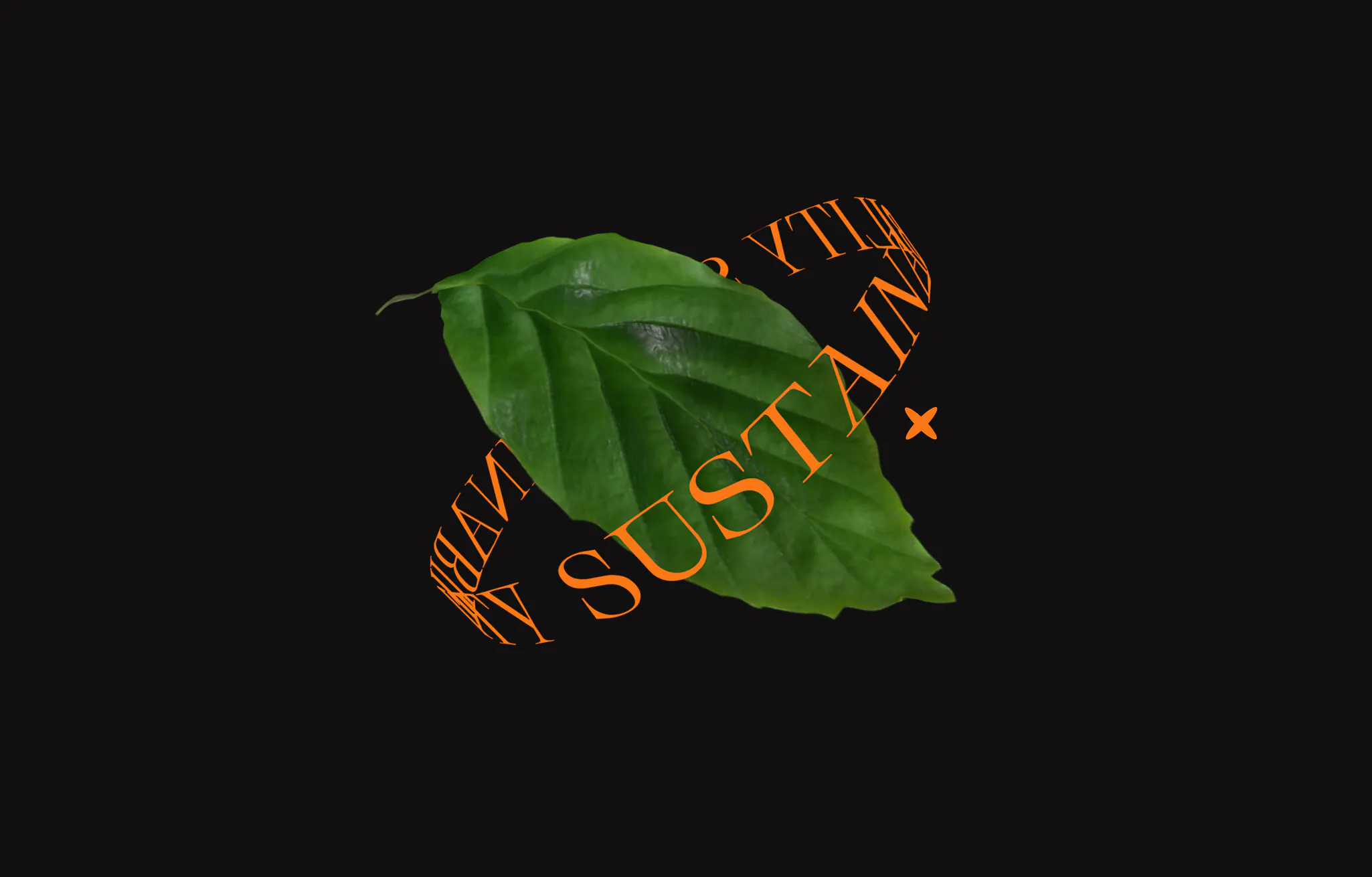 Green leaf with rotating orange banner - Sustainable Digital Design